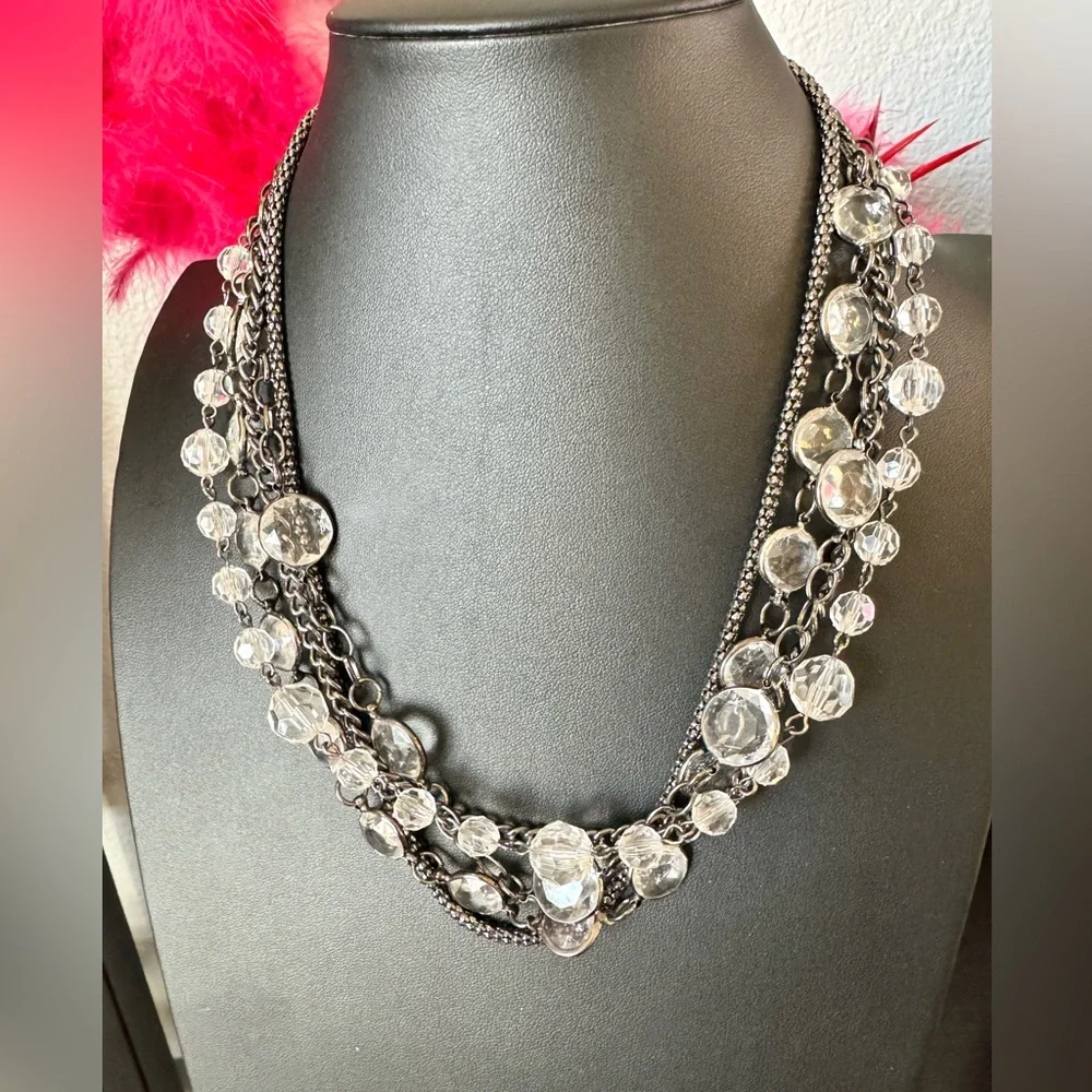 Multi Strand Chain and Crystal Necklace